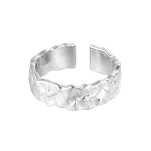 Minimalist 925 sterling silver open ring with irregular crumpled lava texture