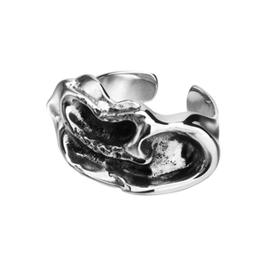 Vintage irregular textured open ring in S925 sterling silver with a rustic molten metal look