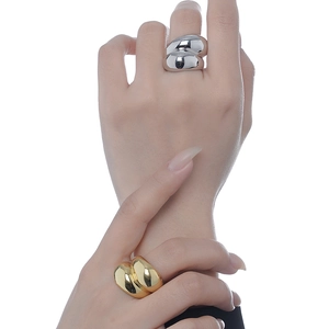 Minimalist S925 sterling silver geometric open ring with liquid metal mirror finish