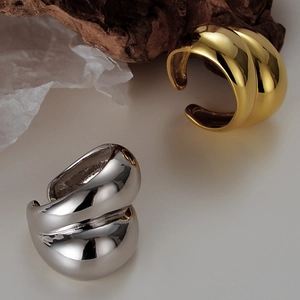Minimalist double-layered thick S925 sterling silver open rings in gold and silver finish