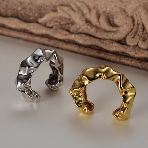 Minimalist S925 sterling silver rings with irregular lava texture in gold and silver
