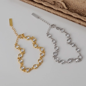 Echtes 925 Sterlingsilber Zirkonia Armband Für Damen Koreanisches Minimalistisches Rundes Eingelegtes Verstellbares Gliederkette Schmuck Geschenk