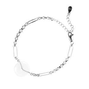 S925 Sterling Silber Armband mit Büroklammerkette und weißem Jade-Anhänger