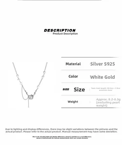 Detailed specs of S925 sterling silver necklace with square baroque pearl and lava pendant