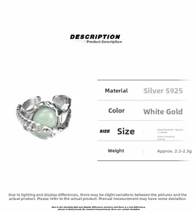 Detailed view of S925 sterling silver ear cuff featuring a round green aventurine stone