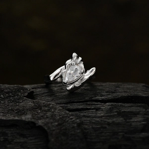S925 sterling silver lava texture ring with teardrop zircon on charcoal base