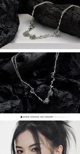 Détails du collier en argent S925 style bambou avec aventurine verte et texture lave