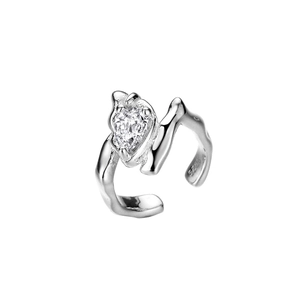 Elegant S925 sterling silver ear cuff featuring water drop zircon and lava textured finish