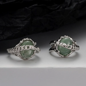 New Chinese Style S925 Sterling Silver Aventurine Jade Ear Bone Clip Textured Bamboo Design Retro Ear Cuff For Women Jewelry