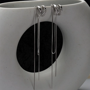 Boucle d'Oreille Clip en Argent Sterling S925 Avec Gland de Chaîne Double Couche Pour Femmes Micro Strass Incrusté Bijoux de Mode Cadeau
