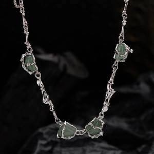 Collier Nœud de Bambou en Argent Sterling 925 pour Femme Pierre Aventurine Verte Élégant Nouveau Style Chinois Bijoux Vintage