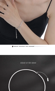 Detailed close-up of a S925 sterling silver tennis necklace with sparkling cubic zirconia