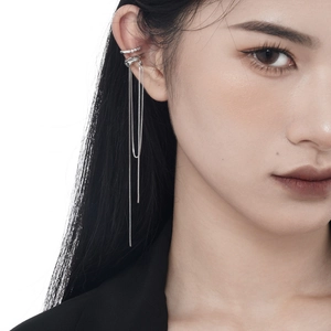 Set de bagues d'oreille en argent S925 avec micro-pavé de cristaux et chaînes à franges