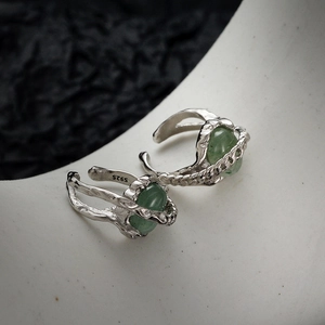 S925 sterling silver ear cuff with irregular lava texture and green aventurine stone