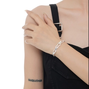 Elegant S925 sterling silver white agate bangle with hollow lava texture for women