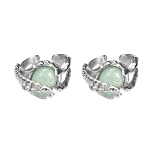 S925 sterling silver ear cuffs with green aventurine beads in a vintage bamboo style