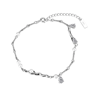 S925 sterling zilveren enkelbandje met schelpparels en sprankelende zirkonia bedels