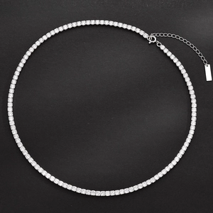 Women S925 Sterling Silver Tennis Necklace Luxury Pave Rhinestone Choker Dainty Sparkling Adjustable Clavicle Chain Jewelry Gift