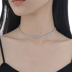 Elegant S925 sterling silver tennis necklace with sparkling round-cut crystals for women