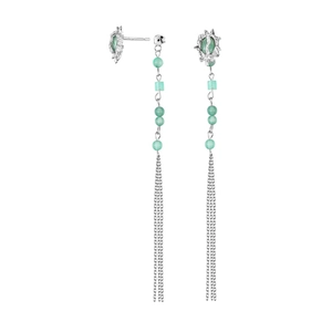 S925 silver fringe earrings with green aventurine beads and cascading chain tassels