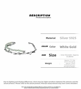 Detail view of S925 silver bamboo bracelet with green aventurine beads and dimensions