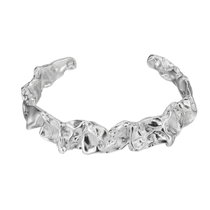 Bracciale aperto in argento sterling S925 con trama irregolare effetto lamina di lusso
