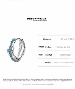 Detailed specs of S925 silver lava hoop earrings with blue enamel and dimensions