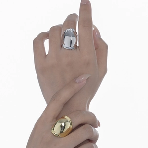 Minimalist S925 sterling silver oversized pebble rings with high-polished mirror finish