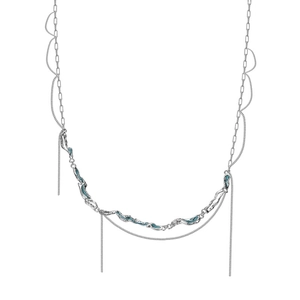 Collier multicouche en argent S925 avec émail bleu menthe et chaîne à franges
