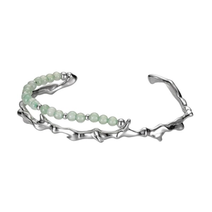 New Chinese style S925 silver bamboo bangle with green aventurine jade beads for women