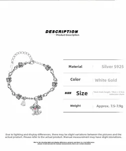 Detail of S925 sterling silver ghost bracelet with wizard hat and teal zircon eyes