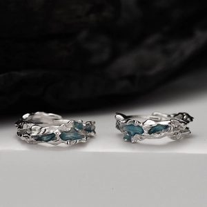 S925 Sterling Silver Coral Blue Irregular Ear Cuff For Women Niche Design Lava Texture Deep Sea Series Earring Jewelry