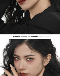 Detailed view of Halloween face stickers showing dark red vein patterns on skin