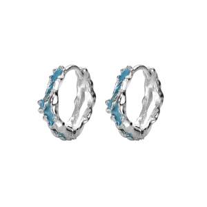 Irregular S925 sterling silver hoop earrings with coral blue enamel lava texture