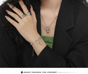 S925 silver jewelry set featuring wizard ghost pendants on necklace and bracelet