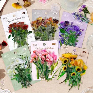 Vintage Floral PET Transparent Scrapbooking Stickers Decorative Flower Rose Sunflower Tulip Journaling Stationery Accessory