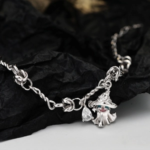 S925 sterling silver ghost bracelet with wizard hat and sparkling zircon stone
