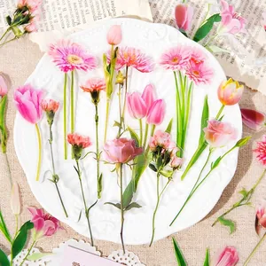 Floral PET stickers set with roses and tulips for DIY planners and scrapbooking