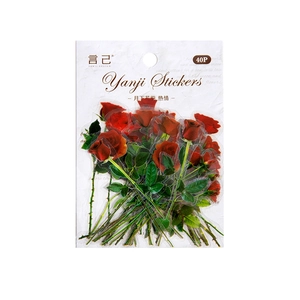 Floral PET red rose decorative stickers for journaling and DIY crafts 40 pieces pack
