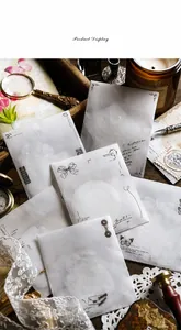 Detailed view of vintage lace and butterfly stationery stickers on translucent vellum paper
