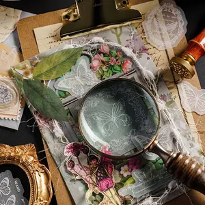 Vintage-Aufkleber-Set mit Spitzen-Schmetterlingen und Blumen für DIY-Scrapbooking