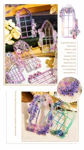 Close-up of laser silver holographic PET stickers featuring vintage window and flower designs