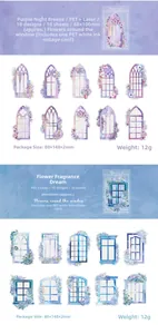 Detail of PET floral window stickers with laser silver finish for DIY journaling and scrapbooks