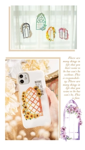 Detail view of PET floral stickers with silver laser effect for DIY phone case decor