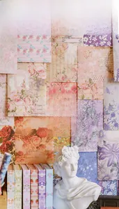 Dettaglio di carta per scrapbooking vintage con rose e scritte in stile retrò