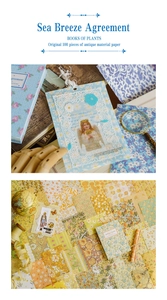 Dettaglio di 100 fogli di carta scrapbooking botanica vintage con motivi floreali e pizzo