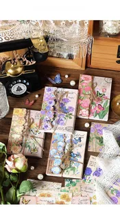 Detail of vintage floral stationery set with flowers and butterflies for DIY journaling