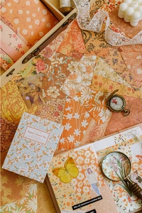 Carta da scrapbooking vintage Sunset Flower Sea con bussola retrò e dettagli in pizzo fine