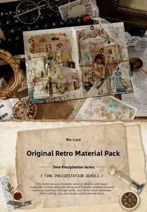 Λεπτομερής προβολή vintage κιτ ημερολογίου με αυτοκόλλητα, χαρτί και σπάγγο