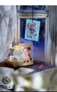 Detailed holographic PET stickers with dreamy fireworks and cute anime illustrations